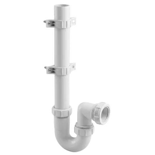 Standpipe Appliance Trap White 40mm connected to an upright vertical pipe under a UK worktop