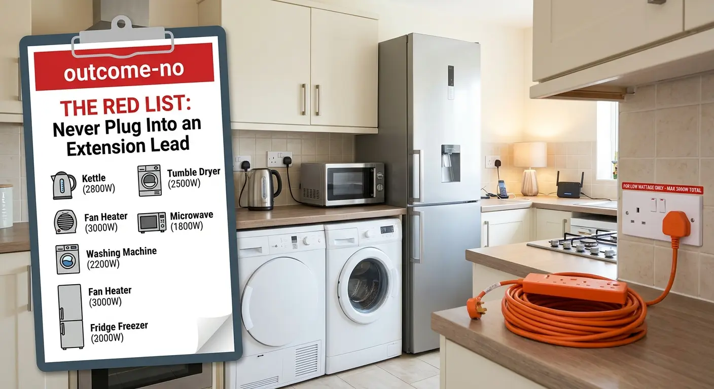 Kitchen countertops with heavy appliances highlighted for safe socket practices