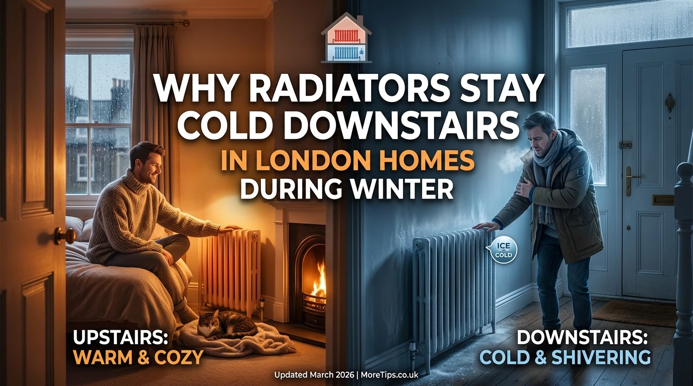 Cold downstairs radiator in a London home during winter