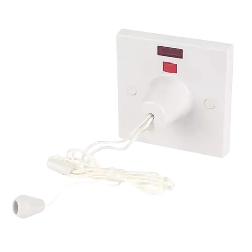 45 Amp ceiling pull cord isolator switch with neon indicator for UK electric shower