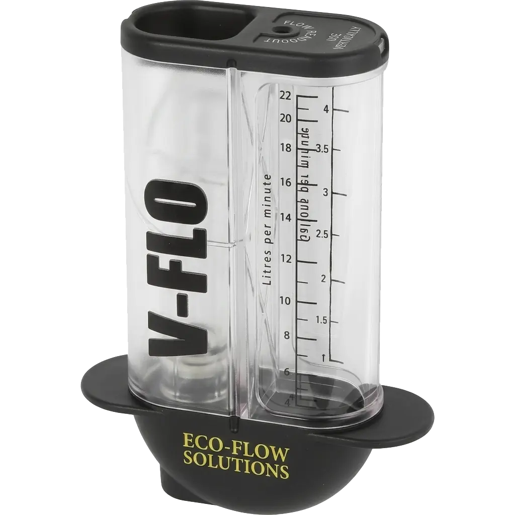 Plumbing weir cup flow measure jug for testing litres per minute